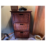 Three drawer wicker and solid wood 