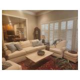 Cream sofa, two glider recliners