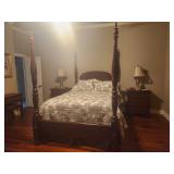 Wood queen bed and two nightstands