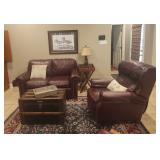 leather recliner, leather love seat and steamer chest