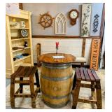 BARREL TABLE & STOOLS - SOLD!