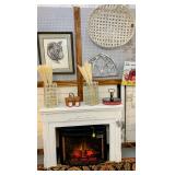 Fireplace Mantle, Electric Fireplace Insert, Lanterns, Tobacco Basket