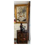 Large Oil Painting, Bombay Cabinet, Cast Iron Monkey