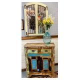 New Colorful Wooden Cabinet from India.  Mirrored Window