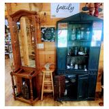 Hall Tree with Mirror, Antique Black Mirrored Cabinet