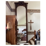 12’ mirror-hand carved w/ marble shelf