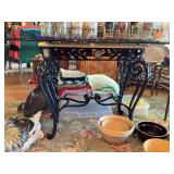 Wrought iron &marble base table w/ glass top