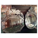 Two antique reverse etched wall mirrors