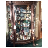 Antique w/ hand carves lion head & feet curio cabinet w/ curved side glass
