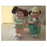 $80.00 1 Lot Of Boy & Girl Shelf Sitters Painted Ceramic Cabbage Patch Dolls w/ Bench Vintage