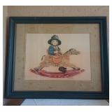 $60 Child and Rocking Horse Vintage Painting