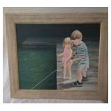 $50Summer Days Girl and Boy Fishing  Sign by Ceaile McRae Hooks