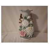 $100Vintage 3D Porcelain Chrysanthemums Vase