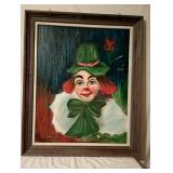 $40Vintage Framed Clown Painting