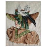 $10Vintage Mid Century Modern Boho Handmade Crewel Embroidery Lady With Hat Wall Art