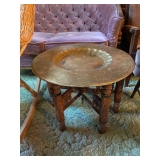 Asian hand carved wood and brass table