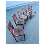 antiqu english wood and leather chairs