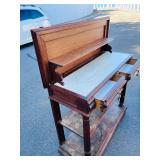 antique wooden hutch marble counter
