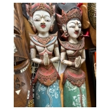  pair of hand-carved and painted wooden Balinese sculptures