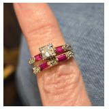 1940s Synthetic Ruby & Real Diamond Bridal Set