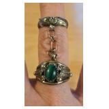 Vintage Silver & Green Stone Slave Ring