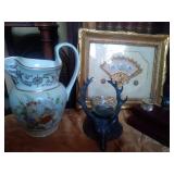 Old paris inkwell framed limoges portraits