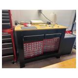 Work bench and hardware in drawers