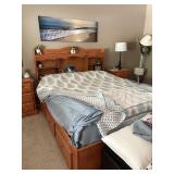 CA. King bed with headboard and 6 drawers underneath bed, Tempur-Pedic mattress