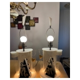  1950S MOSS LAMP , 2 HEDI SCHOOP HARLEQUIN FIGURES, MOTOR, MUSIC BOX