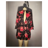 Black Rose Print Romper - Back