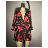 Black Rose Print Romper - Front