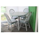Painted wooden table, 4 chairs 36" dia $100