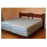 King wooden headboard with swing apart frame including mattresses and boxes $200