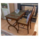 Antique writing table with green leather top