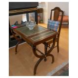 Antique Leather top Writing Table/Chess Board on underside. 
