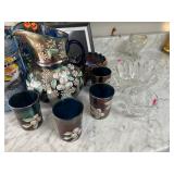 Antique pitcher w bowl and glasses