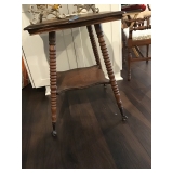 Antique side table w claw foot glass feet