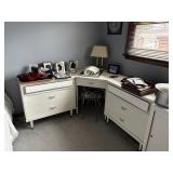 3 piece dresser and corner desk - can be separated. White wood with gold trim (circa 1965)