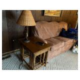 wooden nesting tables (3) and rooster lamp