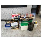 cooler, work lights, tools