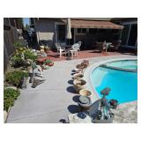 Garden pots and plants, and yard art