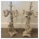 Pair of vintage German porcelain figural candelabras, early 20th century, Rococo style.”