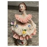 Antique German porcelain lace ballerina figurine (Dresden lace technique), late 19th–early 20th cent