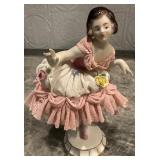 Antique German porcelain lace ballerina figurine (Dresden lace technique), Thuringian region, late 1