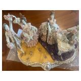 “Large German Dresden lace porcelain musical centerpiece, Rococo court scene, Thuringian region, ear