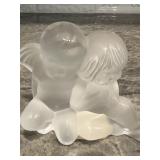 “Signed Lalique France frosted crystal cherub (putti) figurine, late 20th century. Elegant satin fin
