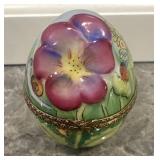 ROCHARD Limoges France Floral Egg Trinket Box Butterfly Ladybug Hand Painted