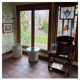 Vintage crocks and stained glass