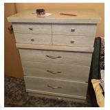 5 pc, Vintage Highboy Chest of Drawers. 2 upper and 3 lowere drawers with metal handles.