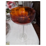 MCM Vintage Rust/Orange Clear Glass Pedestal Compote Bowl.$45